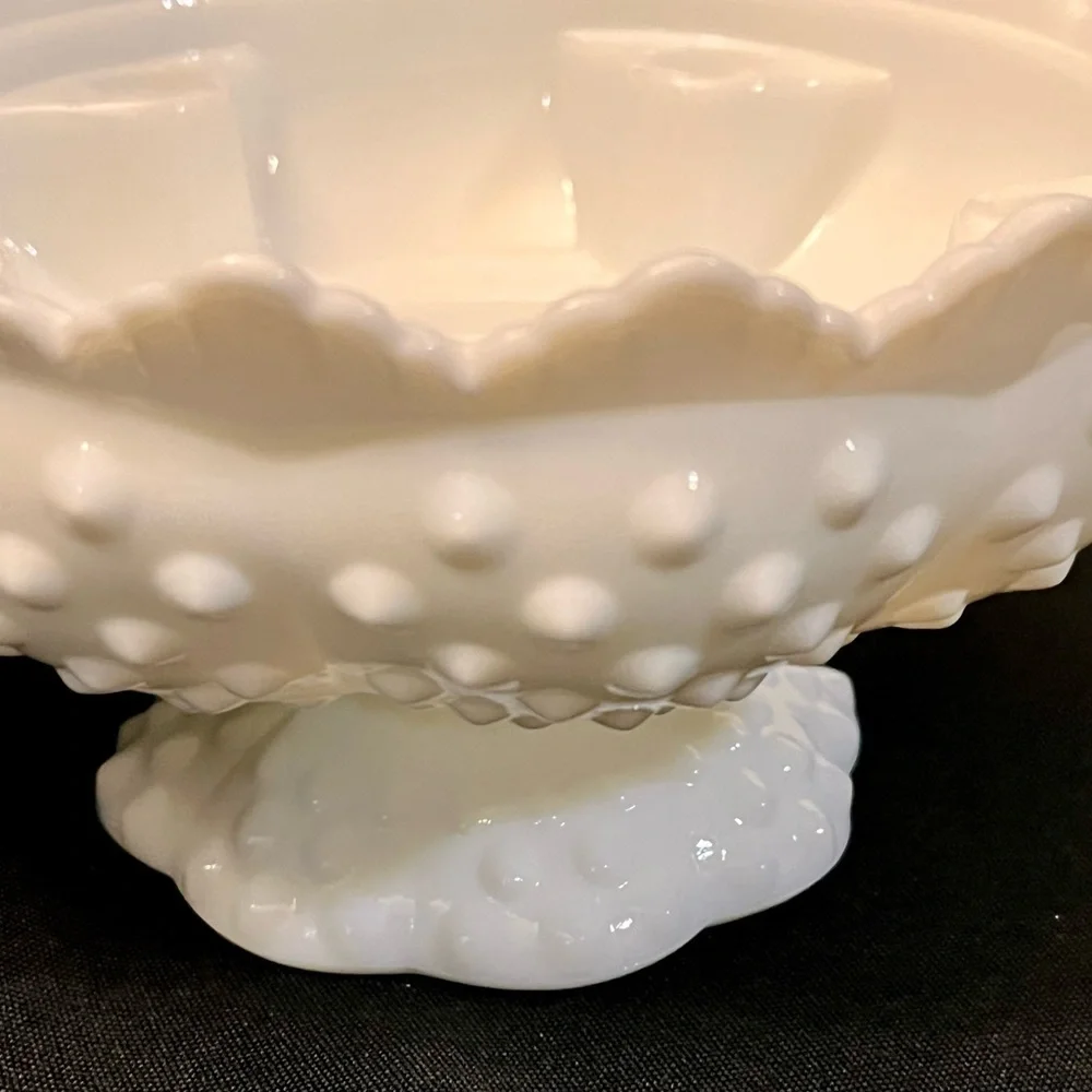 Fenton White Hobnail Milk Glass 6-Candle Holder Centerpiece Bowl Pedestal OG Tag